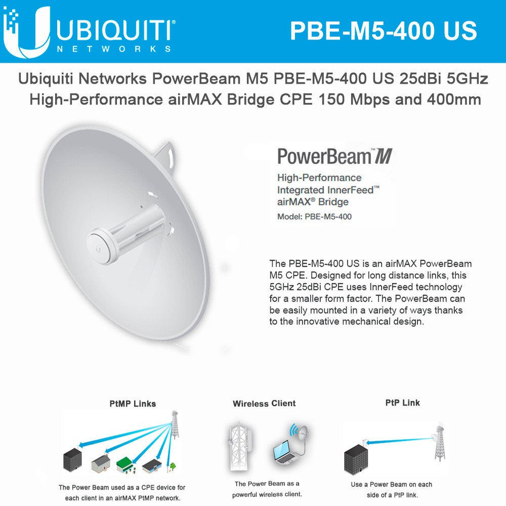 صحن هوائي Ubiquiti airMAX PowerBeam M5 400 (PBE-M5-400) - الصورة 4