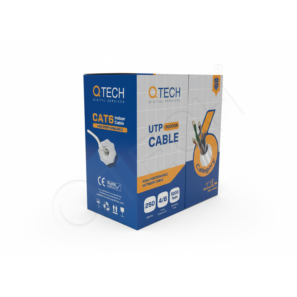 كابل شبكة CAT6 احترافي – Q Tech | طول 305 متر