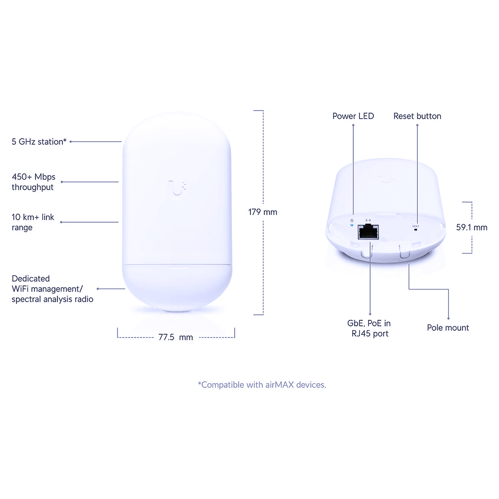 صحن استقبال إنترنت خارجي Ubiquiti airMAX NanoStation Loco 5AC – 5GHz | 450+ Mbps - الصورة 2