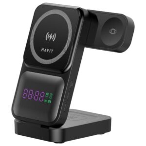 شاحن لاسلكي قابل للطي 3 في 1 مع ساعة رقمية HAVIT W3107 Wireless Charging Station